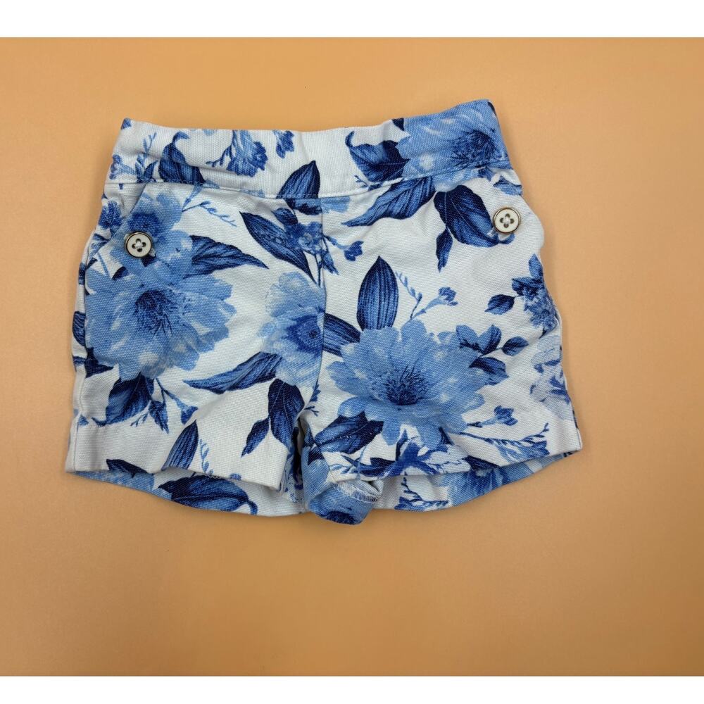 Janie and Jack Blue White Floral Smocked Shorts Size 6-12 M Great Used Condition